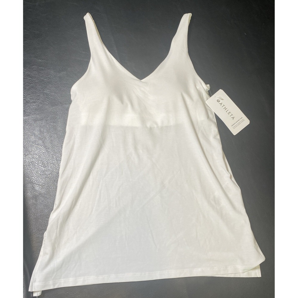 ATHLETA Essence Support Tank Top Removable Pads Side Slits Workout White Size Sm - Picture 4 of 9